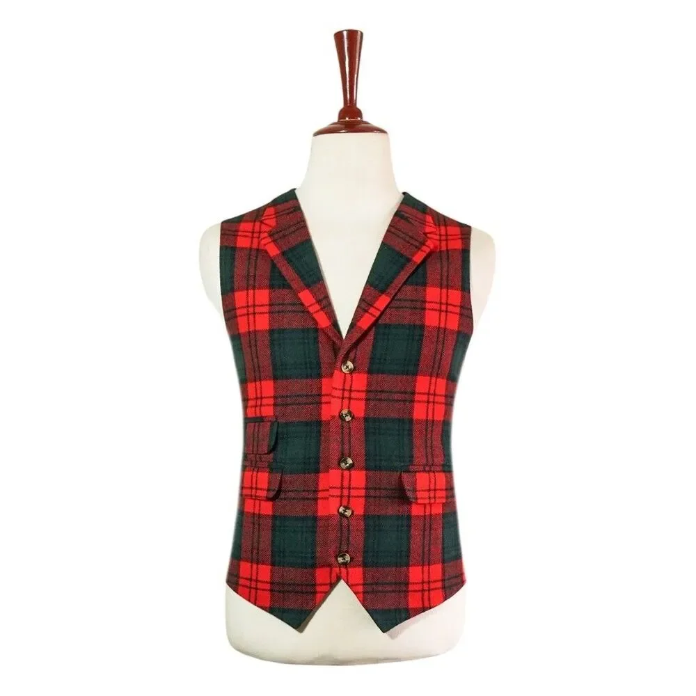 Mens 46R Red Green Tartan Plaid Wool Vest Waistcoat Formal Wedding Christmas